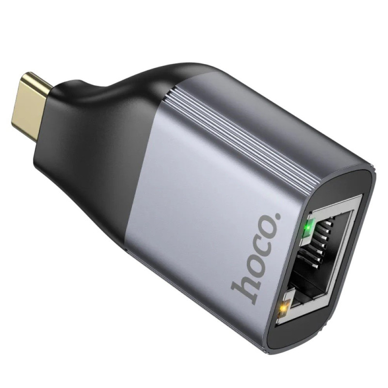 Перехідник Type-C to RJ45 adapter Hoco UA35 metal gray