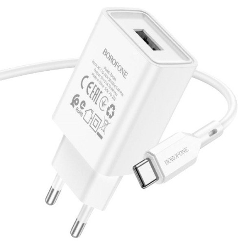 Зарядний пристрій з кабелем Type-C Borofone BA68A USB-A 2.1A white Зарядний пристрій з кабелем Type-C Borofone BA68A USB-A 2.1A white