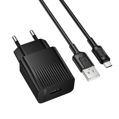 Зарядний пристрій з кабелем microUSB Borofone BAS71A USB-A 2.1A black
