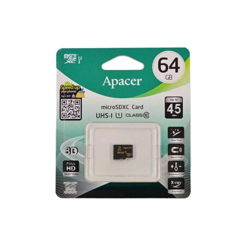 Карта пам'яті microSD 64 Гб Apacer class 10