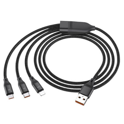 USB кабель Hoco U104 3 в 1 microUSB, Lightning, Type-C black USB кабель Hoco U104 3 в 1 microUSB, Lightning, Type-C black