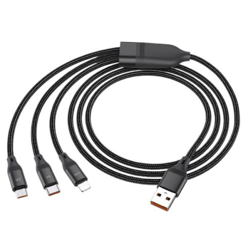 USB кабель Hoco U104 3 в 1 microUSB, Lightning, Type-C black USB кабель Hoco U104 3 в 1 microUSB, Lightning, Type-C black