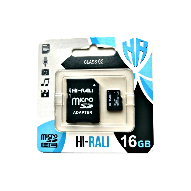 Карта пам'яті microSD 16 Гб Hi-rali з адаптером class 10
