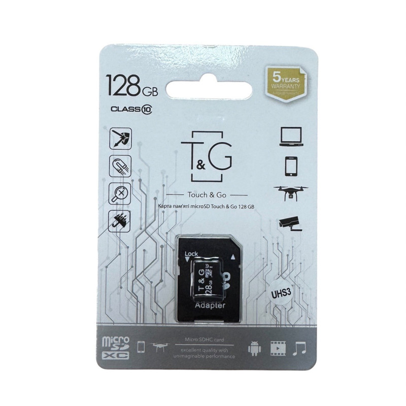 Карта пам'яті microSD 128 Гб T&G з адаптером class 10