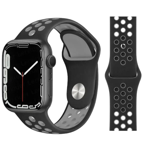Ремінець для Apple Watch Nike 42, 44, 45, 49 black-gray Ремінець для Apple Watch Nike 42, 44, 45, 49 black-gray