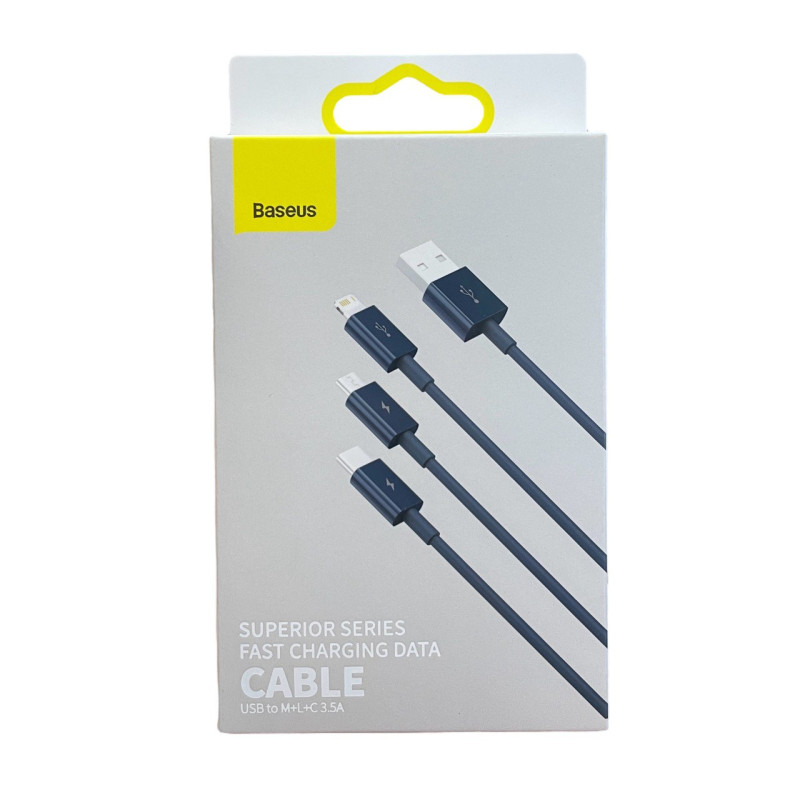 USB кабель Baseus 3 в 1 microUSB, Lightning, Type-C blue CAMLTYS-03  1.5 метри