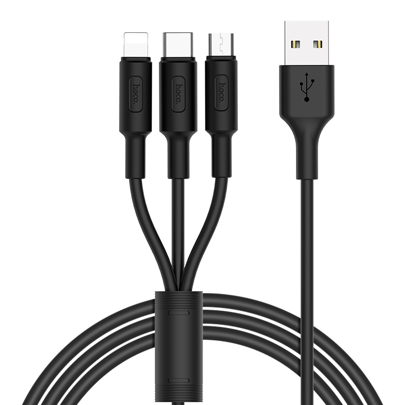 USB кабель Hoco X25 3 в 1 microUSB, Lightning, Type-C black