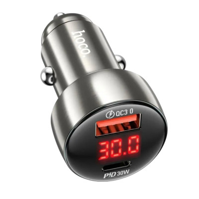Автомобільний зарядний пристрій Hoco Z50 USB-C PD 30W, USB-A QC 3.0 metal gray Автомобільний зарядний пристрій Hoco Z50 USB-C PD 30W, USB-A QC 3.0 metal gray