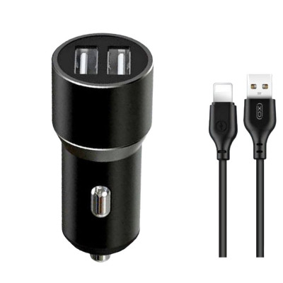 Автомобільний зарядний пристрій XO TZ09 Lightning 2 USB 2400 mA 12W black Автомобільний зарядний пристрій XO TZ09 Lightning 2 USB 2400 mA 12W black