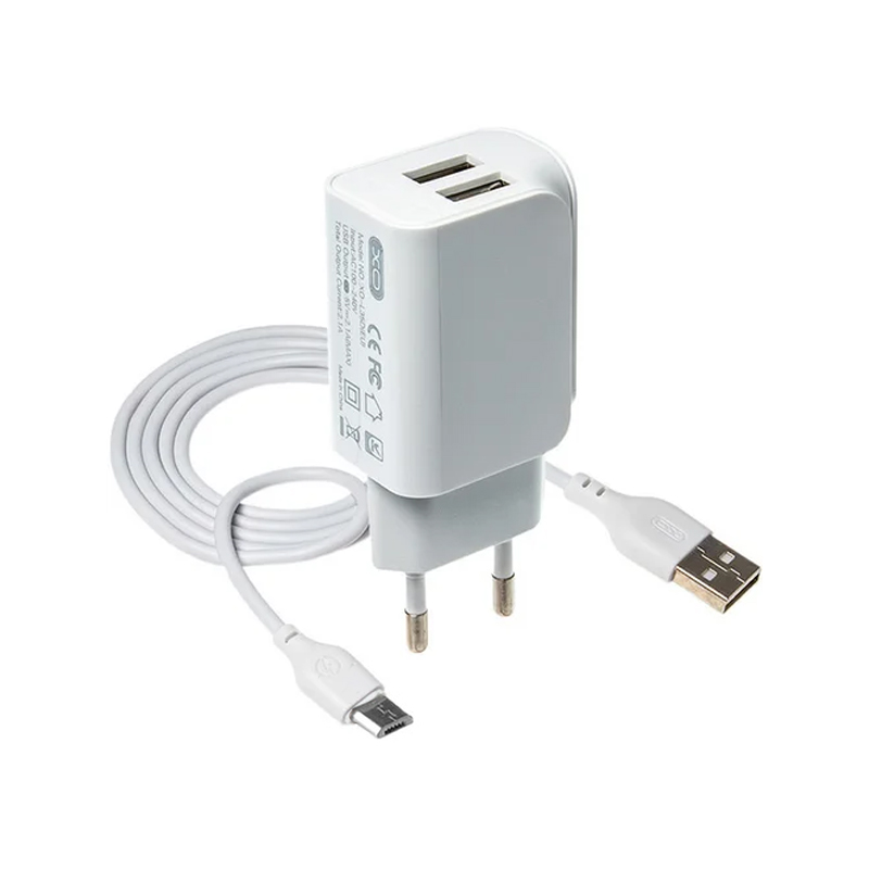 Зарядний пристрій з кабелем microUSB XO L35D 2 USB 2100 mA white