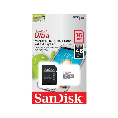 Карта пам'яті microSD 16 Гб SanDisk з адаптером class 10 Карта пам'яті microSD 16 Гб SanDisk з адаптером class 10