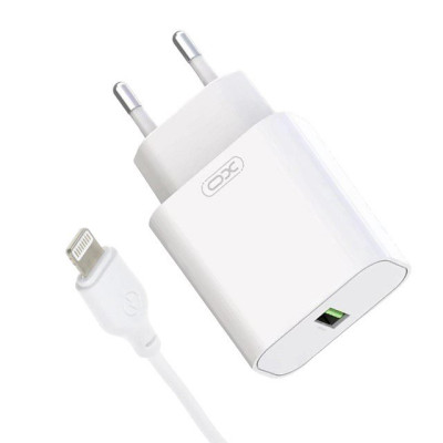 Зарядний пристрій з кабелем Lightning XO L103 1 USB, 3A, QC 3.0, 18W white Зарядний пристрій з кабелем Lightning XO L103 1 USB, 3A, QC 3.0, 18W white