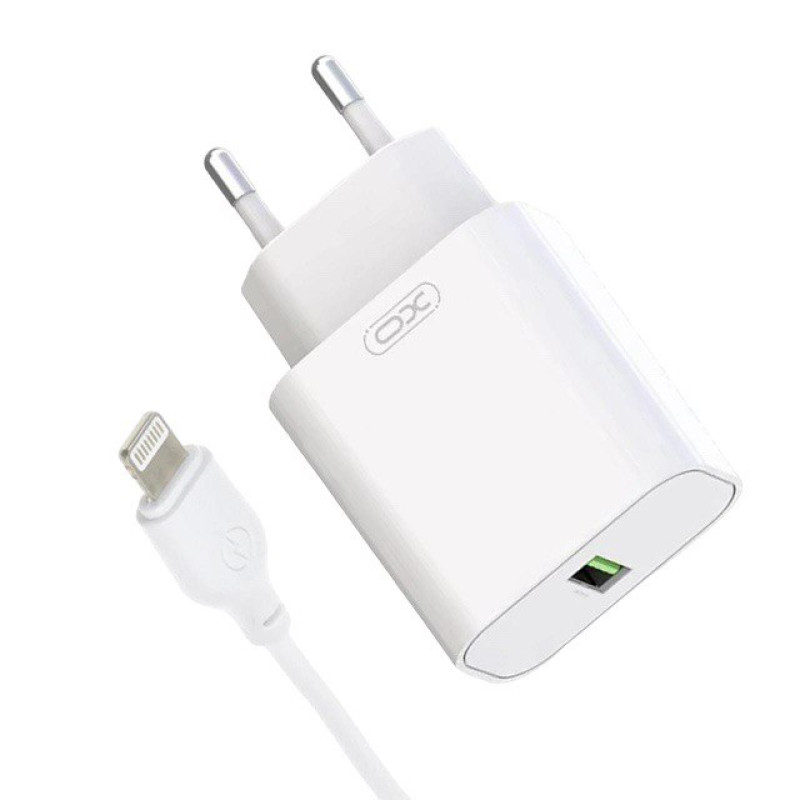 Зарядний пристрій з кабелем Lightning XO L103 1 USB, 3A, QC 3.0, 18W white