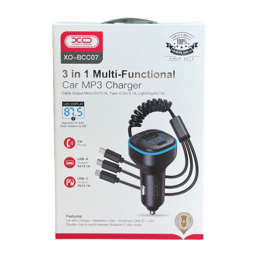 FM трансмітер XO BCC07 USB-A, USB-C, Bluetooth, 3.1A black FM трансмітер XO BCC07 USB-A, USB-C, Bluetooth, 3.1A black