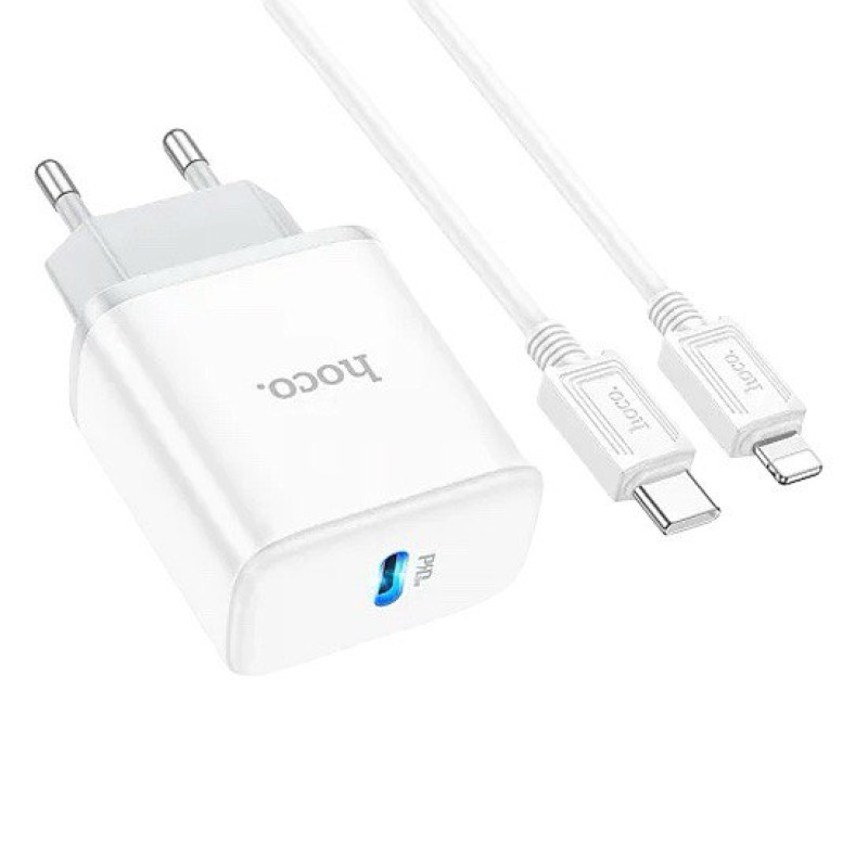 Зарядний пристрій з кабелем Type-C to Lightning Hoco C104A USB-C, PD 20W, white
