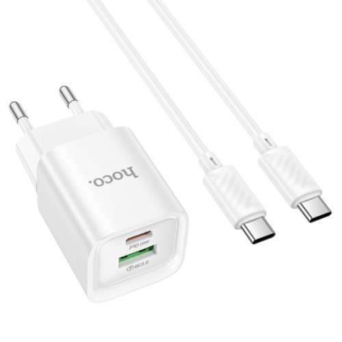 Зарядний пристрій з кабелем Type-C to Type-C Hoco C147A USB-C, USB-A, PD 20W, QC 3.0 white Зарядний пристрій з кабелем Type-C to Type-C Hoco C147A USB-C, USB-A, PD 20W, QC 3.0 white