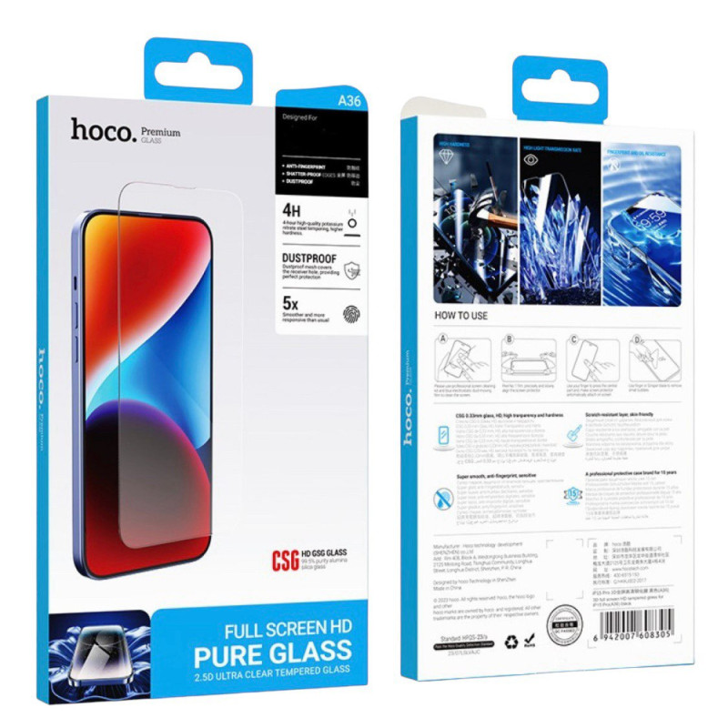 Захисне скло Glass iPhone 15 Pro Hoco A36 black