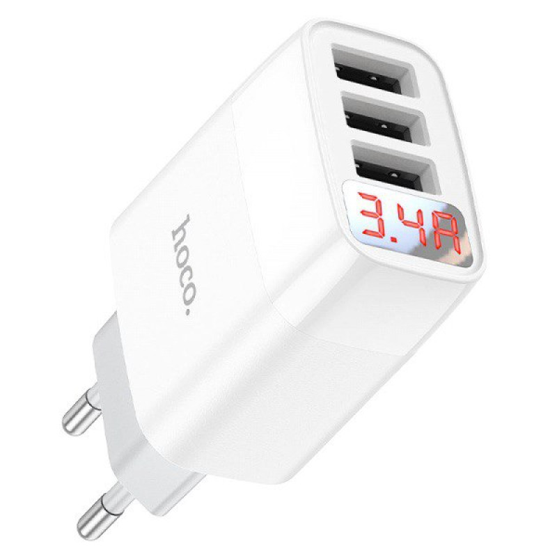 Зарядний пристрій Hoco C93A LCD 3 USB-A 3.4 A white