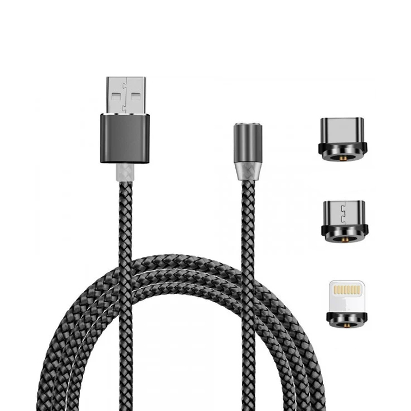 USB кабель магнітний X-Cable 360° 3 в 1 microUSB, Lightning, Type-C silver