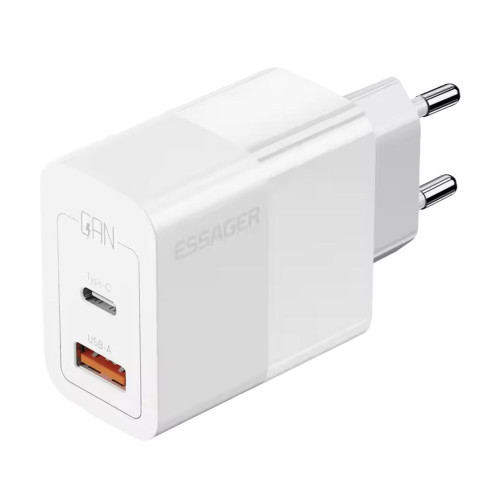 Зарядний пристрій Essager GAN, USB-A , USB-C 33W (EC-CD29) white Зарядний пристрій Essager GAN, USB-A , USB-C 33W (EC-CD29) white