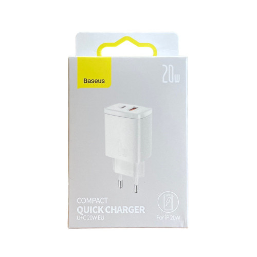 Зарядний пристрій Baseus USB-C, USB-A 20W EU White CCXJ-B02 Зарядний пристрій Baseus USB-C, USB-A 20W EU White CCXJ-B02