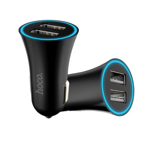 Автомобільний зарядний пристрій Hoco UC204 2 USB-A, 2.4А black
