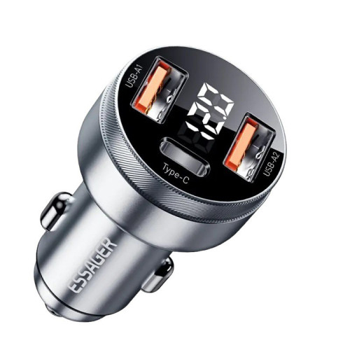 Автомобільний зарядний пристрій Essager ES-CC10 80W, USB-C, USB-A, USB-A black Автомобільний зарядний пристрій Essager ES-CC10 80W, USB-C, USB-A, USB-A black