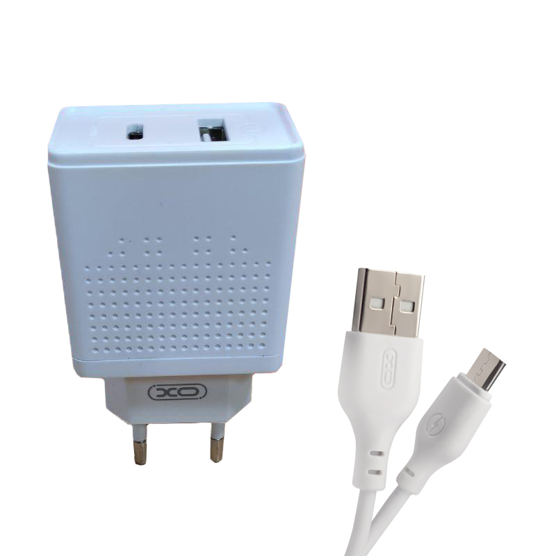 Зарядний пристрій з кабелем microUSB XO L43 1 USB 3400 mA PD3.0 white