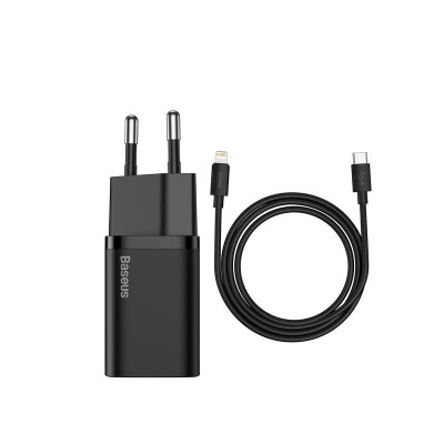 Зарядний пристрій з кабелем Type-C to Lightning Baseus 20W black (TZCCSUP-B01)