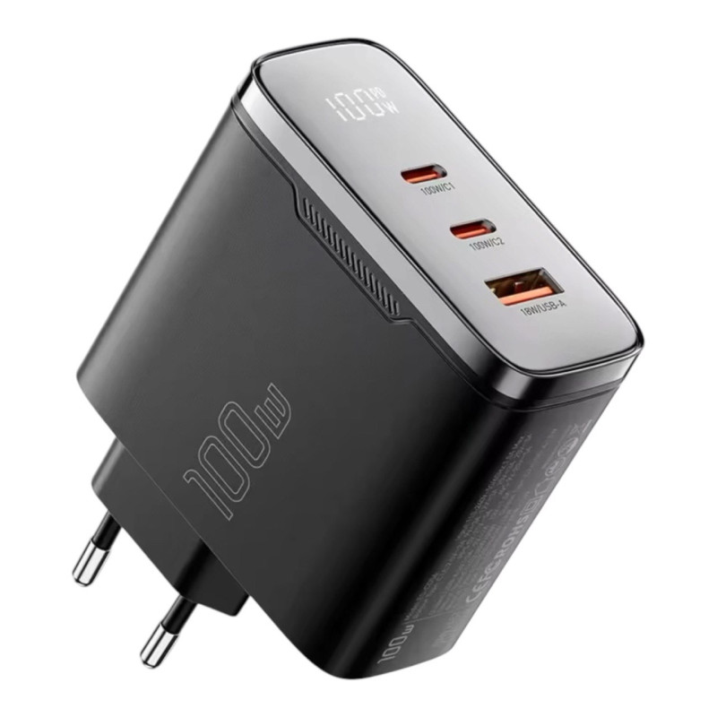Зарядний пристрій Essager GaN USB-A, 2USB-C 100W black Зарядний пристрій Essager GaN USB-A, 2USB-C 100W black