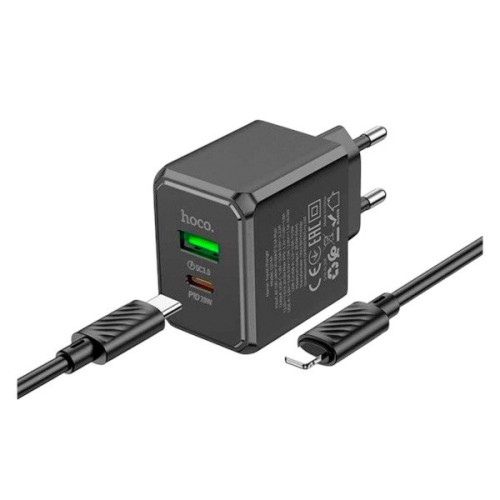 Зарядний пристрій з кабелем Type-C to Lightning Hoco CS14A USB-A, USB-C PD 20W black