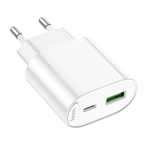 Зарядний пристрій Hoco C109A USB-A 3A, USB-C 20W white