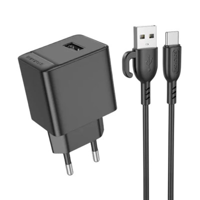 Зарядний пристрій з кабелем Type-C Borofone BAS11A USB-A 2.1A black Зарядний пристрій з кабелем Type-C Borofone BAS11A USB-A 2.1A black