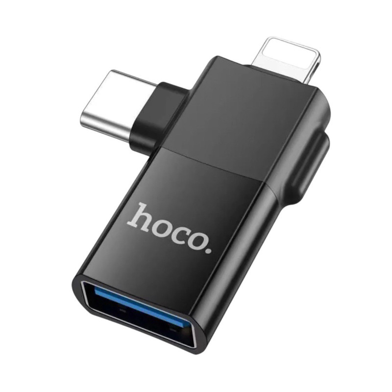 Перехідник OTG USB-A to Type-C to Lighting Hoco UA17 black