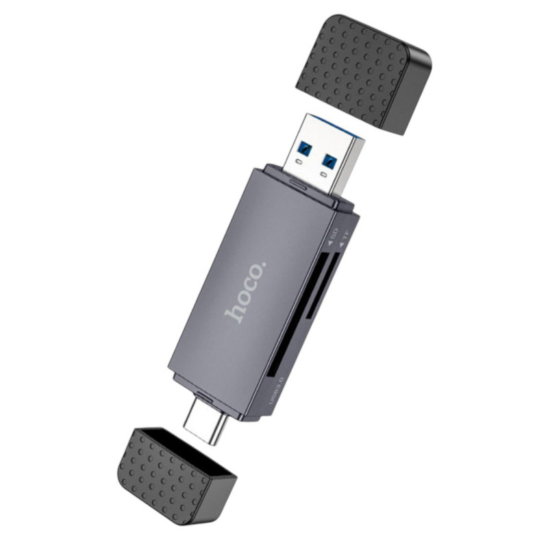 Картрідер microSD, SD Hoco HB45 2-in-1 Type-C to USB-A gray Картрідер microSD, SD Hoco HB45 2-in-1 Type-C to USB-A gray