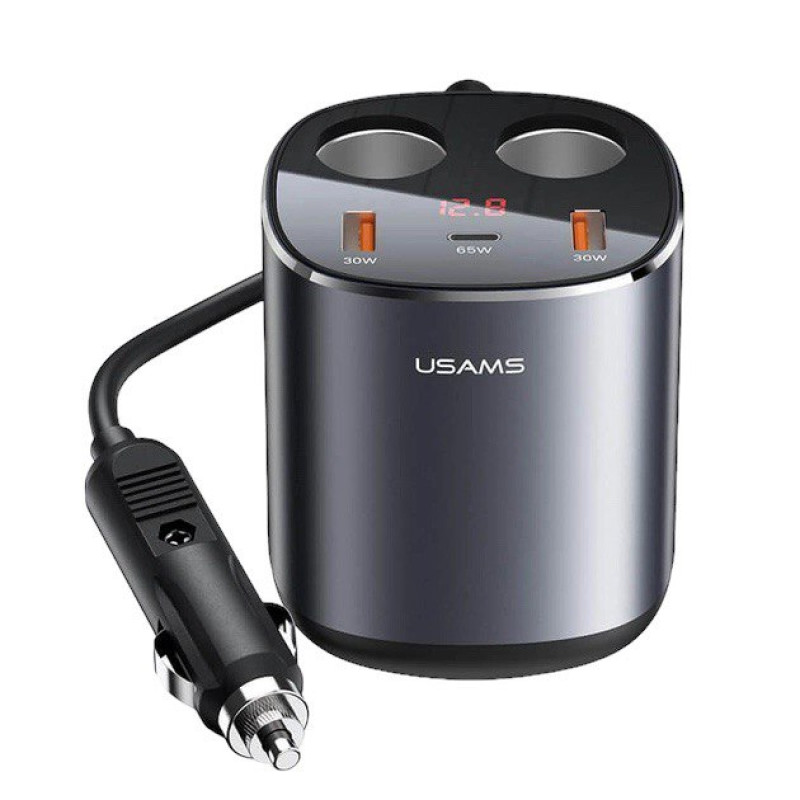 Автомобільний зарядний пристрій розгалужувач Usams US-CC151 LCD 2 USB, 1 C, PD 245W black
