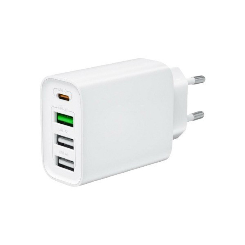 Зарядний пристрій XO L120 USB-C PD20W, 3 USB-A QC 3.0 white