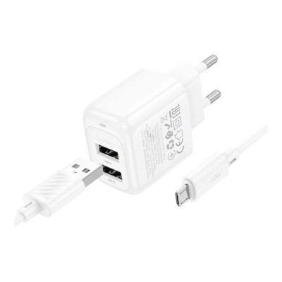 Зарядний пристрій з кабелем microUSB Hoco CS51A 2USB-A 2.4А white