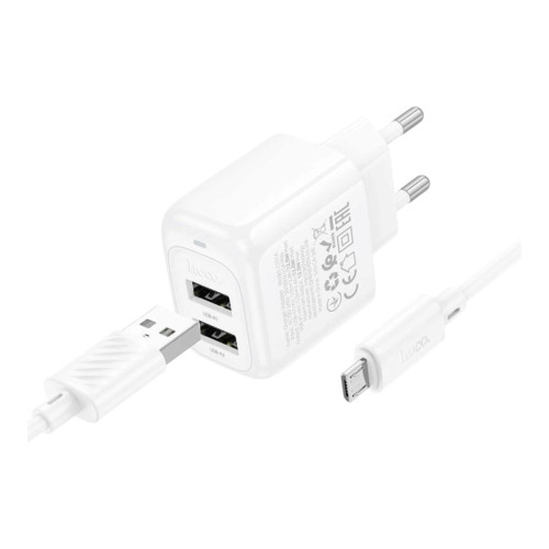 Зарядний пристрій з кабелем microUSB Hoco CS51A 2USB-A 2.4А white