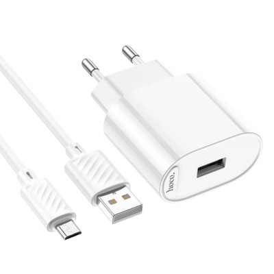 Зарядний пристрій з кабелем microUSB Hoco C109A USB-A 2.1A white Зарядний пристрій з кабелем microUSB Hoco C109A USB-A 2.1A white
