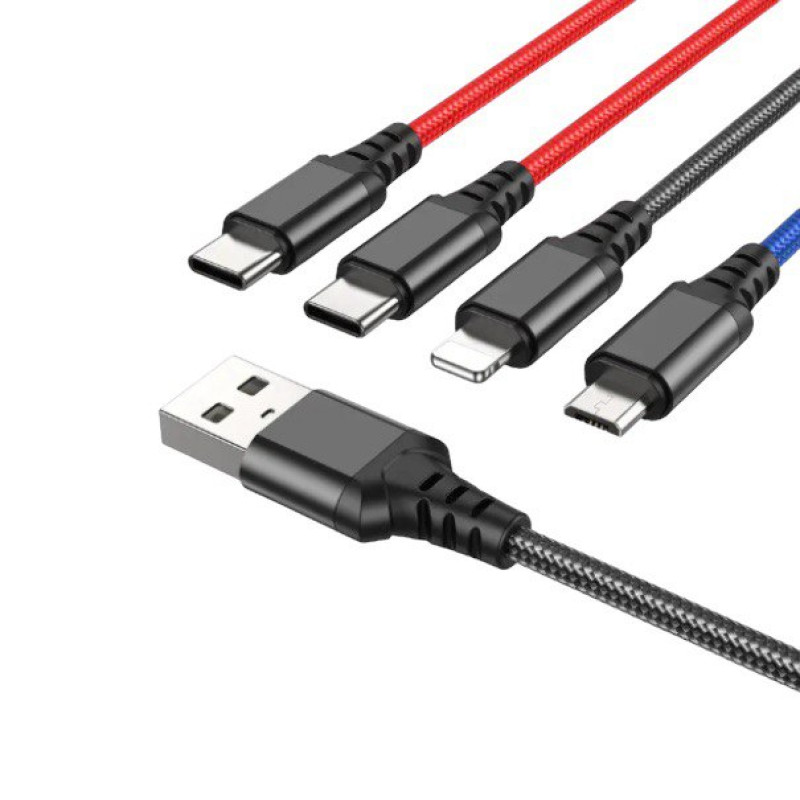 USB кабель Hoco X76 4 в 1 microUSB, Lightning, Type-C, Type-C black red blue