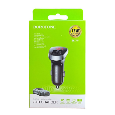 Автомобільний зарядний пристрій Borofone BZ15 LCD, 2 USB-A, 2.4 A black Автомобільний зарядний пристрій Borofone BZ15 LCD, 2 USB-A, 2.4 A black