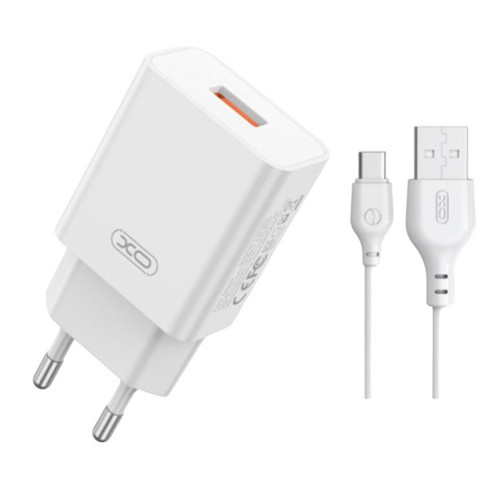 Зарядний пристрій з кабелем Type-C XO L127 USB-A, 3А, QC 3.0, 18W white