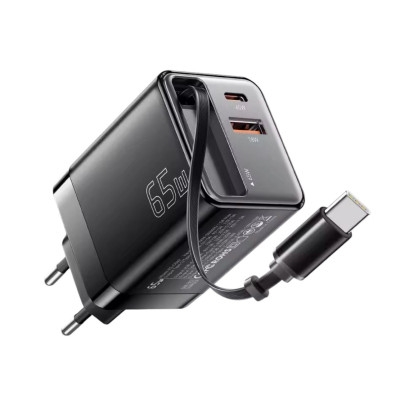 Зарядний пристрій з висувним кабелем Type-C Essager ES-CD49 UCB-A, USB-C 65W Зарядний пристрій з висувним кабелем Type-C Essager ES-CD49 UCB-A, USB-C 65W