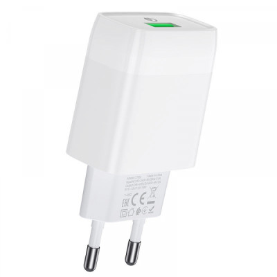 Зарядний пристрій Hoco C72Q USB-A, 3A, 18W, QC3.0 white Зарядний пристрій Hoco C72Q USB-A, 3A, 18W, QC3.0 white