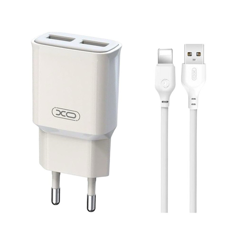 Зарядний пристрій з кабелем Lightning XO L92C, 2 USB-A 2.4A white