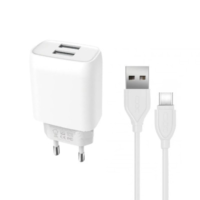 Зарядний пристрій з кабелем Type-C XO L57 2 USB 2100 mA white