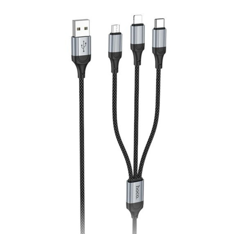 USB кабель Hoco X102 3 в 1 microUSB, Lightning, Type-C black