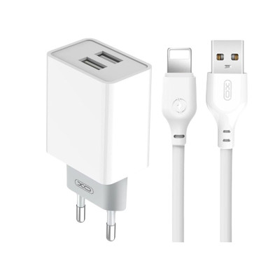 Зарядний пристрій з кабелем Lightning XO L65 2 USB 2400 mA white