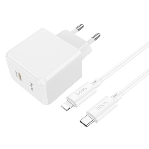 Зарядний пристрій з кабелем Type-C to Lightning Hoco CS13A USB-C, PD 20W, white